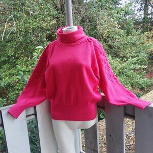 Vintage 80s Meister Wool Blend Pink Turtleneck Chunky Knit Pullover Sweater
